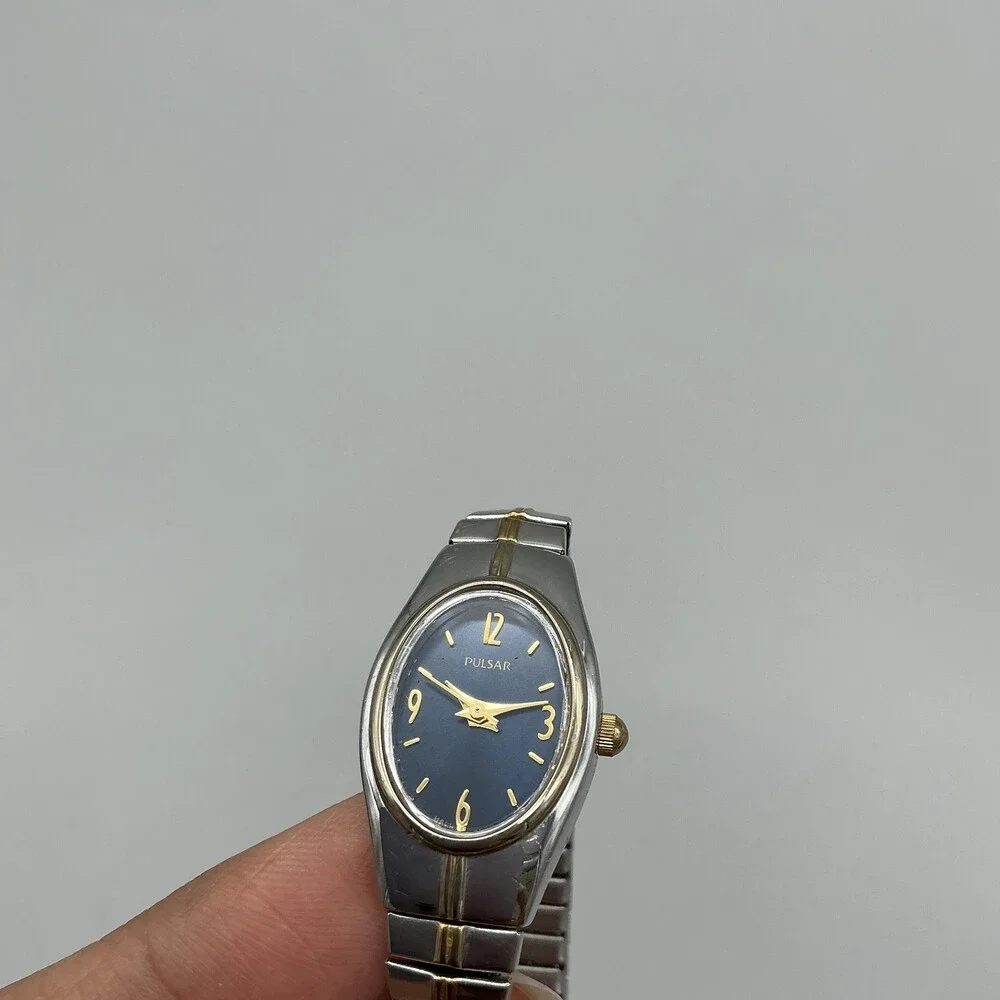 Pulsar 1N01-X057 Womens Watch 17mm Blue Dial Two Tone Stretch New Battery